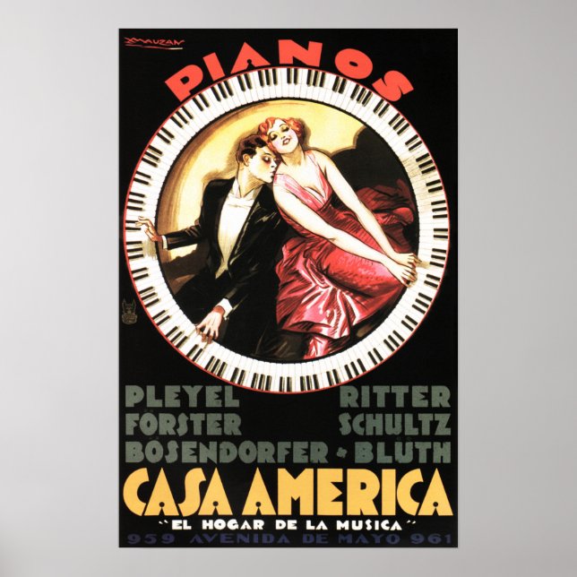 PIANOS CASA AMERICA 1930 Vintage Theatre Musical Poster (Front)