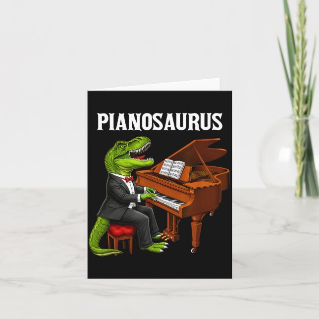 Pianosaurus Funny Piano Playing T-Rex Dinosaur Card (Front)