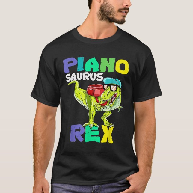 Pianosaurus Rex Dinosaur Piano Back to School T-Shirt (Front)