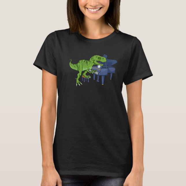 Pianosaurus Trex Dinosaur Playing Piano Player Kid T-Shirt (Front)