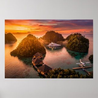 Piaynemo Sunset Raja Ampat Tropical Island Art Poster