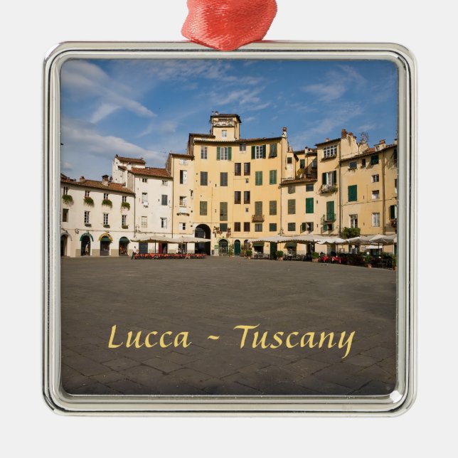 Piazza Anfiteatro square in Lucca - Tuscany, Italy Metal Tree Decoration (Front)