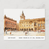 Piazza Bologna Italy Watercolor Save The Date