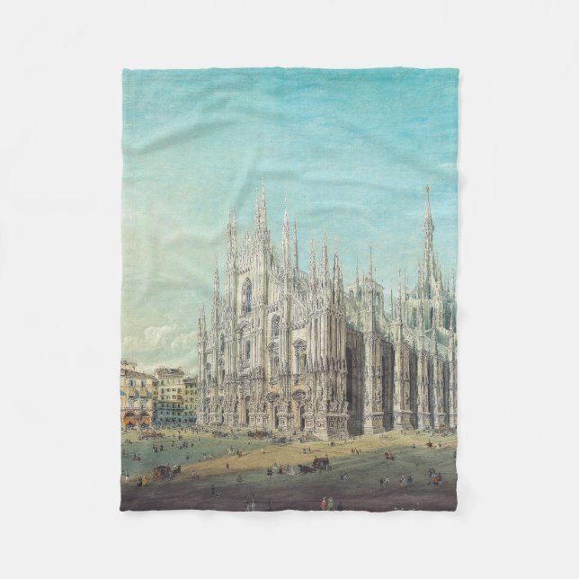 Piazza del Duomo in Milan by Carlo Bossoli   Fleece Blanket (Front)