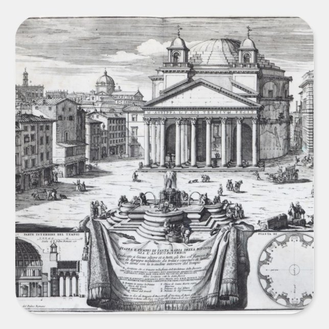 Piazza della Rotonda with a view of Pantheon Square Sticker (Front)
