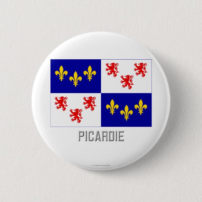 Picardie flag with name 6 cm round badge (Front)