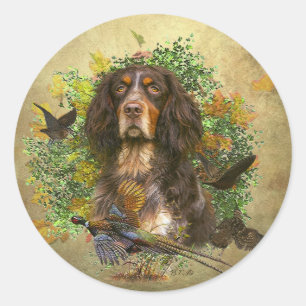 Picardy Spaniel , Hunting season    Classic Round Sticker