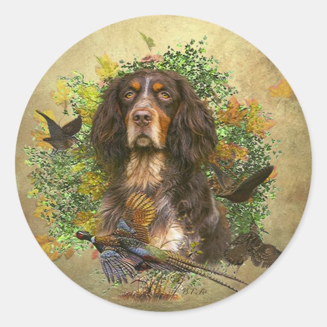 Picardy Spaniel , Hunting season    Classic Round Sticker (Front)