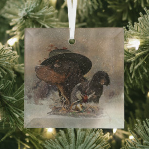 Picardy Spaniel , Hunting season Glass Tree Decoration