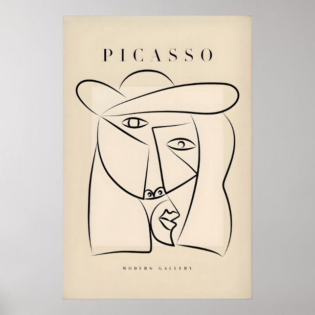 Picasso Abstract Face Hat Line Art Minimalist Poster (Front)