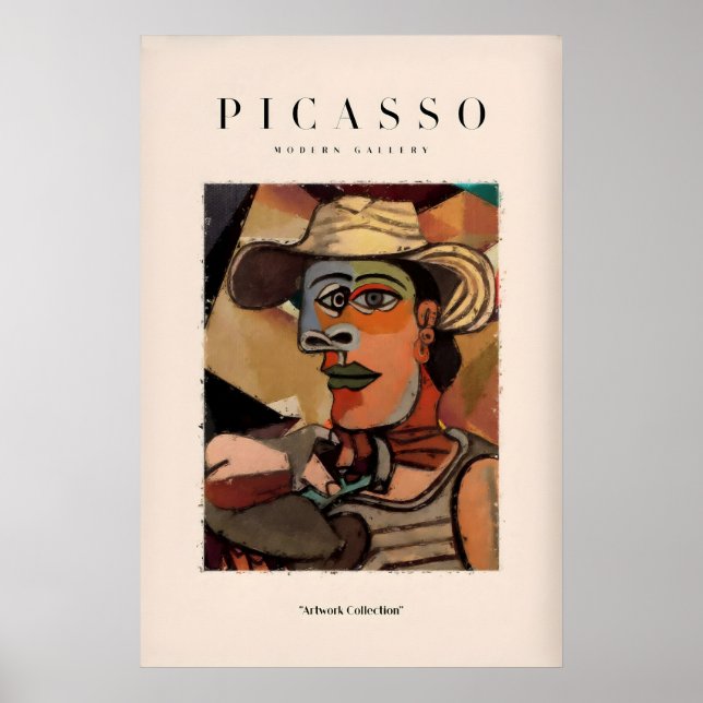 Picasso Man Straw Hat Abstract Portrait Art Print (Front)