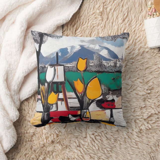 Picasso & Matisse Style Floral Pillow  (Blanket)