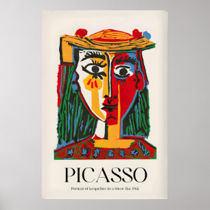 Picasso Portrait Jacqueline Straw Hat962 Colourful Poster