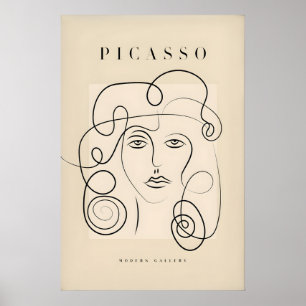 Picasso Woman Curly Hair Line Art Abstract Poster