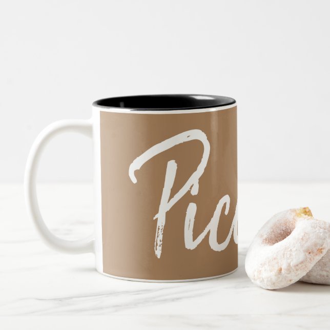 Piccolo coffee lovers typography Two-Tone coffee mug (With Donut)