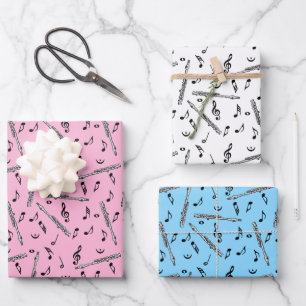 Piccolo Music Note Pattern Wrapping Paper Sheet