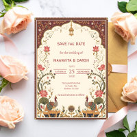 Pichwai Indian Lotus Peacock Wedding Save the Date