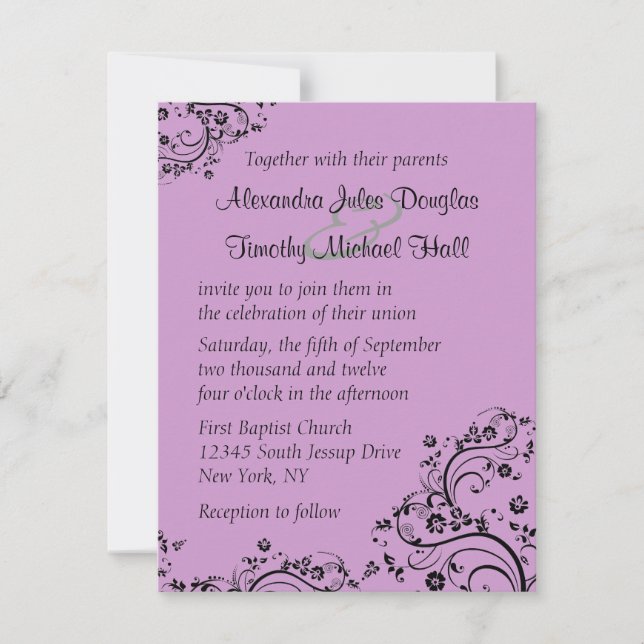 Pick a colour back floral swirls wedding invitatio invitation (Front)