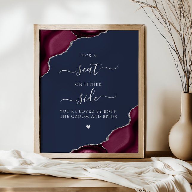 Pick a Seat Burgundy Agate Silver Navy Wedding Poster (Creator Uploaded)
