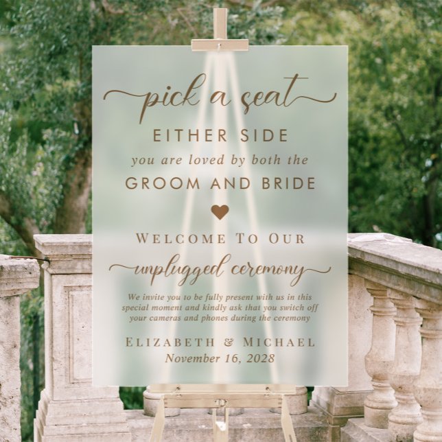 Pick A Seat Either Side Wedding Seating Frosted Acrylic Sign (Creator Uploaded)