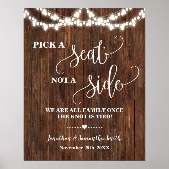 Pick a Seat not a Side Wedding Ceremony Western Poster (Front)