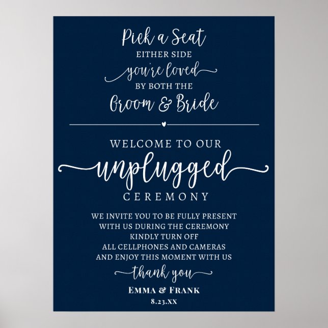 Pick a seat unplugged ceremony sign (Front)