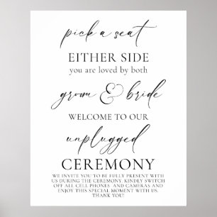 "Pick a Seat, Unplugged Wedding Ceremony Poster