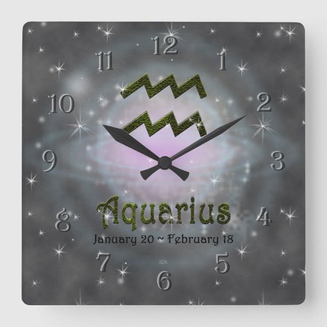 Pick Colour Aquarius Zodiac Astrological Sign Square Wall Clock (Front)