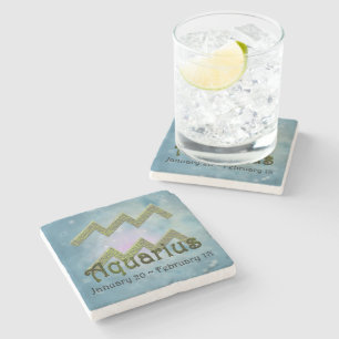 Pick Colour Aquarius Zodiac Astrological Sign Stone Coaster
