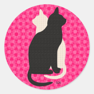 Pick Colour Black White Cat Duo Yin Yang Style Classic Round Sticker