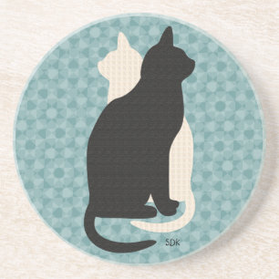 Pick Colour Black White Cat Duo Yin Yang Style Coaster