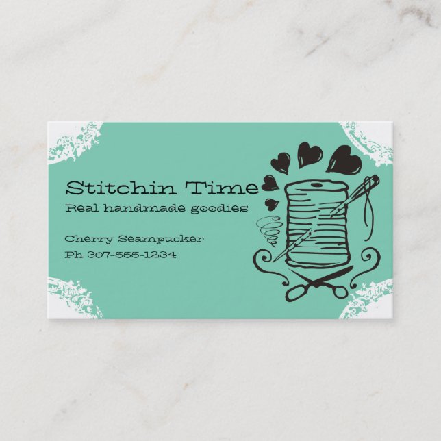 Pick colour doodle needle thread sewing seamstress business card (Front)