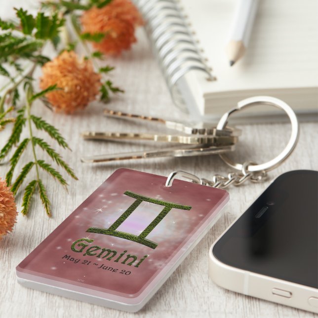 Pick Colour Gemini Zodiac Astrological Sign Key Ring (Front Right)