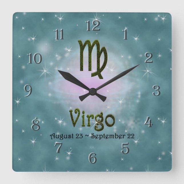 Pick Colour Virgo Zodiac Astrological Sign Square Wall Clock (Front)