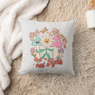 Pick Flowers, Not Fights Mushroom & Floral Cushion