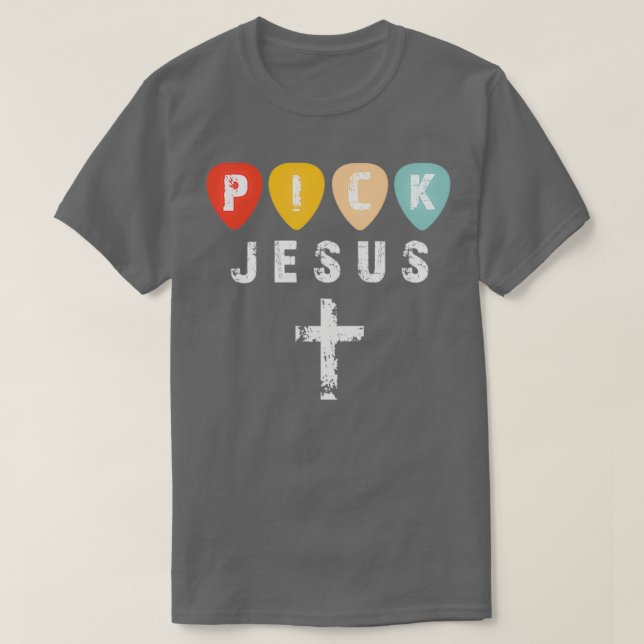 Pick Jesus Retro Vintage Guitar Pick T-Shirt (Design Front)