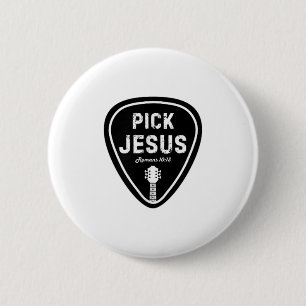 Pick Jesus T Shirt Romans 10_13 Christian Guitar L 6 Cm Round Badge