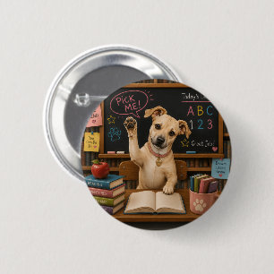 Pick Me! Cute School Dog Raising Paw 6 Cm Round Badge