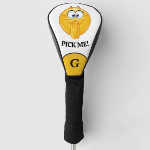 Pick Me Emoji White & Yellow Monogram Golf Head Cover