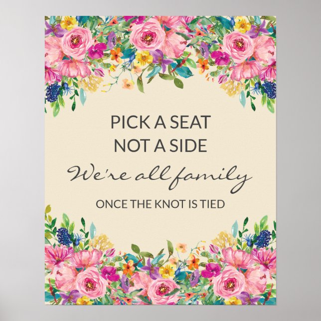 Pick Seat Not Side Colourful Wildflowers Wedding Poster (Front)