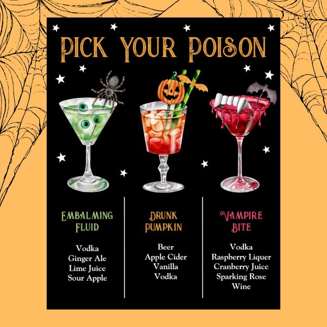 Pick Your Poison Halloween 3 Cocktail Menu  Poster (Pick Your Poison Halloween 3 Cocktail Menu Poster)