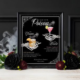 Pick Your Poison Skeleton Bride & Groom Cocktails Poster