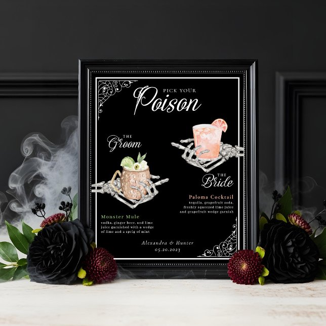 Pick Your Poison Skeleton Bride & Groom Cocktails Poster (Pick Your Poison Skeleton Bride & Groom Cocktails Poster)