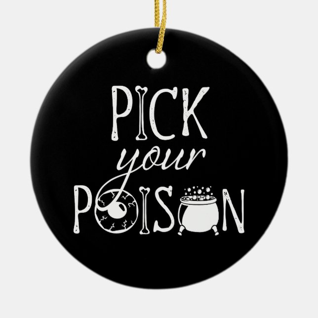 Pick Your Poison Witch Cauldron Halloween Black Ceramic Tree Decoration (Front)