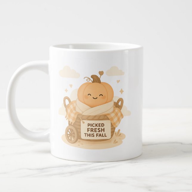 Picked Fresh This Fall Kawaii Pumpkin Baby Design Large Coffee Mug (Left)