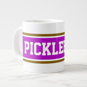 PICKELBALL Fun Pink White Brown Racing Stripes Large Coffee Mug