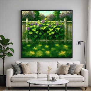 Picket Fence - Backyard Illustration Art Poster