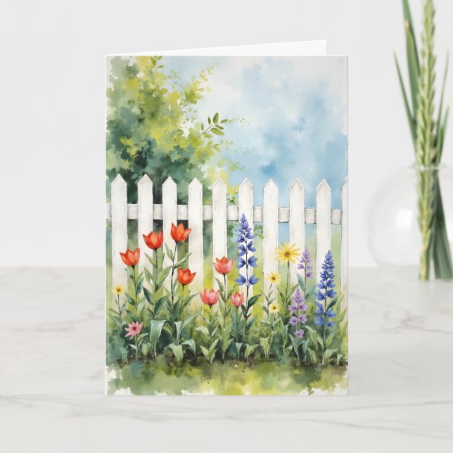 Picket Fence with Flowers Sympathy Card (Front)