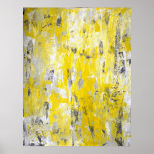 'Picking Around' Grey and Yellow Abstract Art Poster