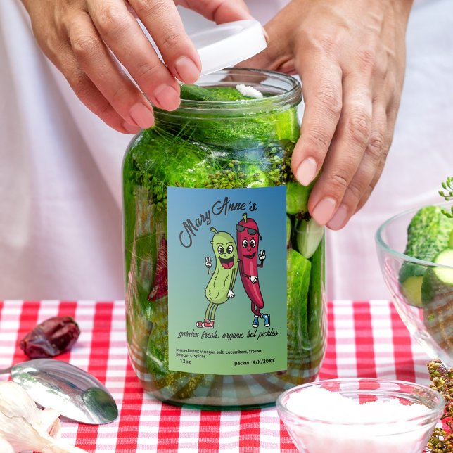 Pickle and Pepper Pals Funny Cartoon Pickles Food Label (Creator Uploaded)